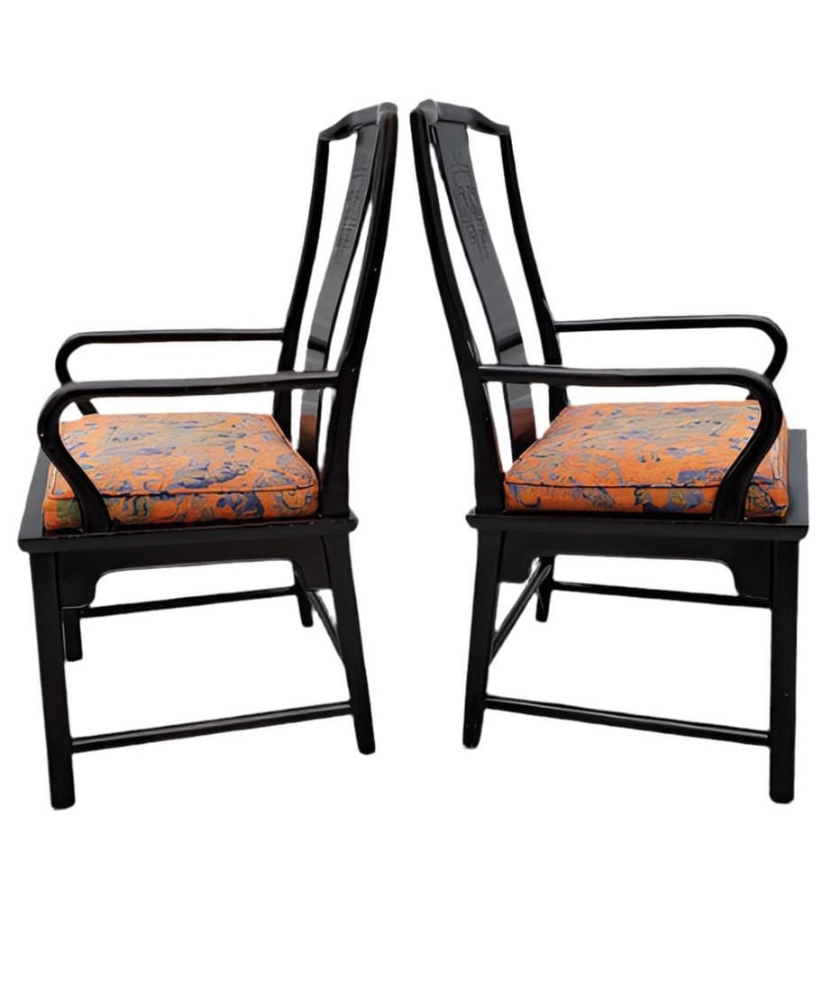 Hollywood Regency Chinoiserie Chin Hua Ebonized Dining Set by Century Furniture - 8