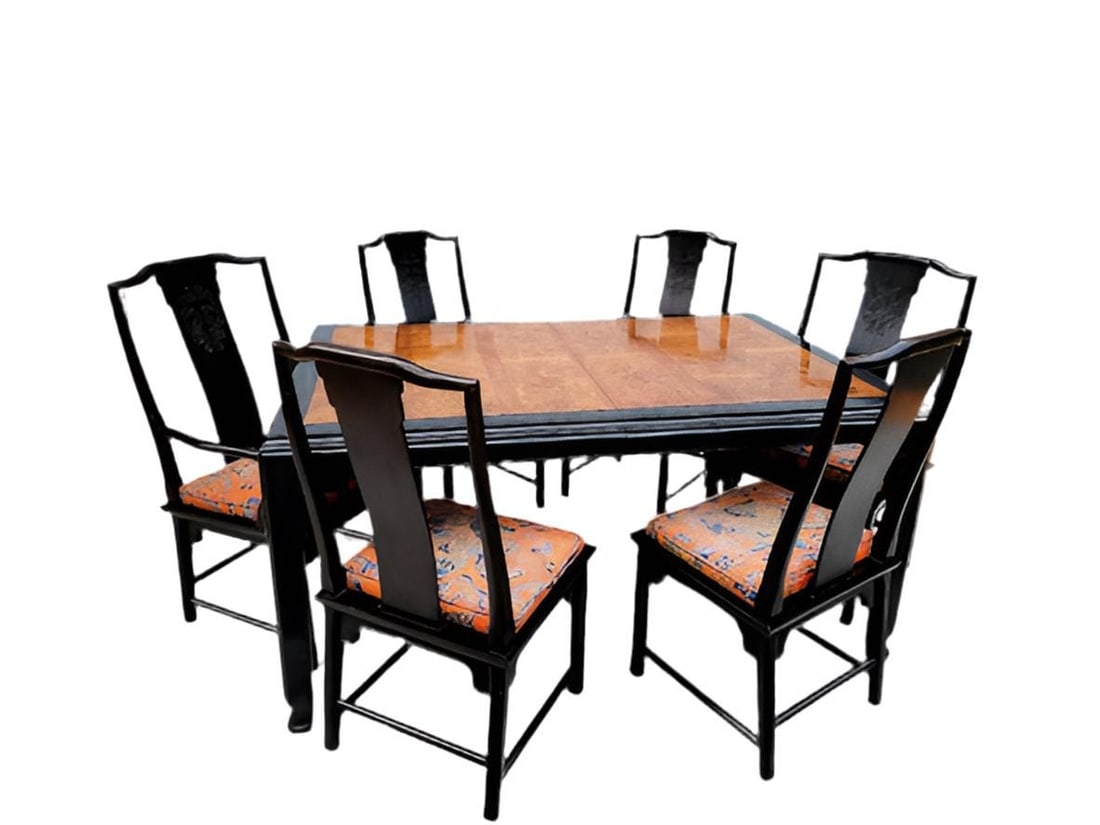 Hollywood Regency Chinoiserie Chin Hua Ebonized Dining Set by Century Furniture - 9