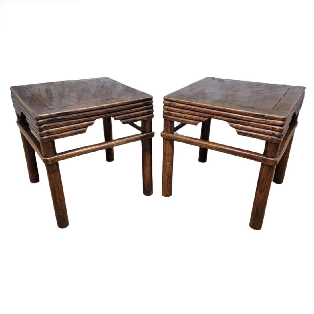 Antique Shanxi Province Pierced Apron Elm Side Table - Pair - 10