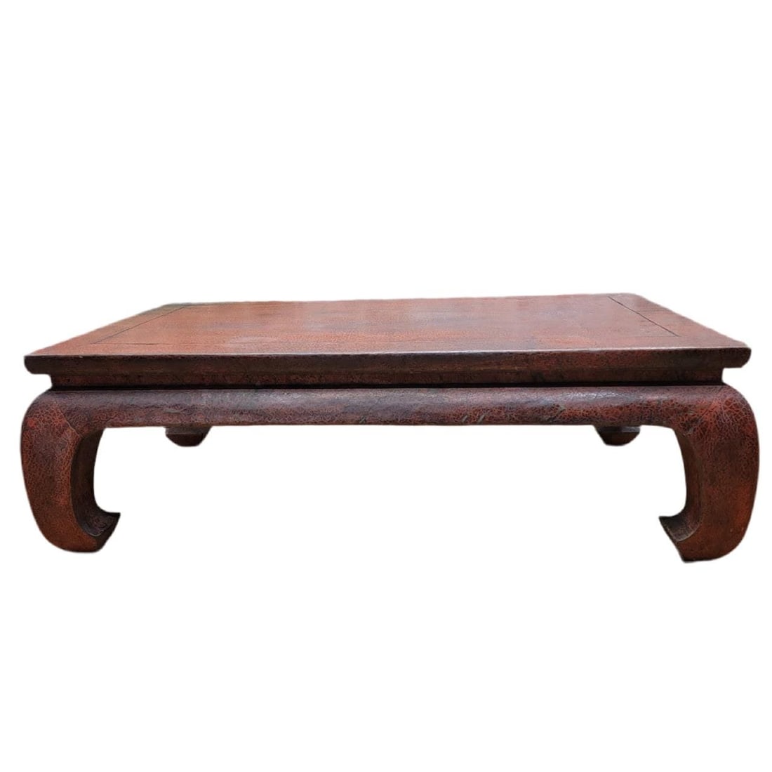 Antique Shanxi Province Red Lacquer Elm Coffee Table: Title: Antique Shanxi Province Red Lacquer Elm Coffee Table Description: Antique Shanxi Province Red Lacquer Elm Coffee Table This antique Shanxi Province coffee table is made of elm, and has red lacq