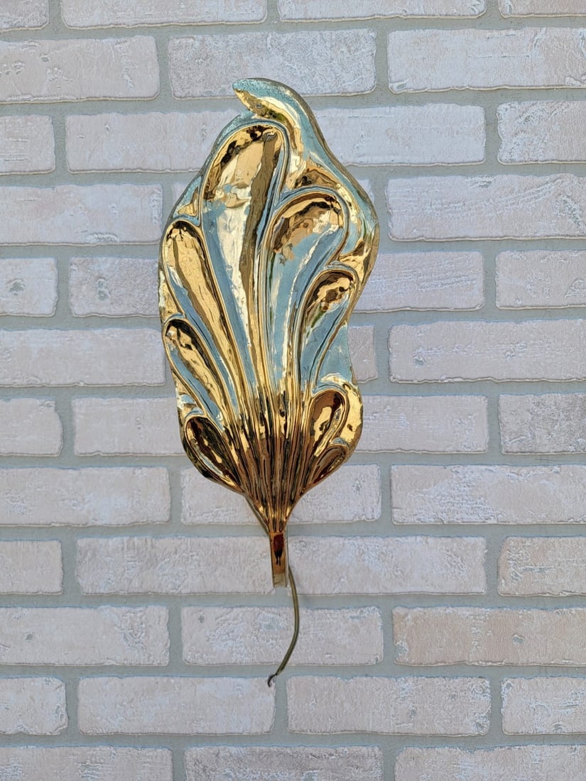 Mid Century Modern Italian Brass Single Leaf Wall Sconce by Carlo Giorgi & Tommaso Barbi (1 of 2)