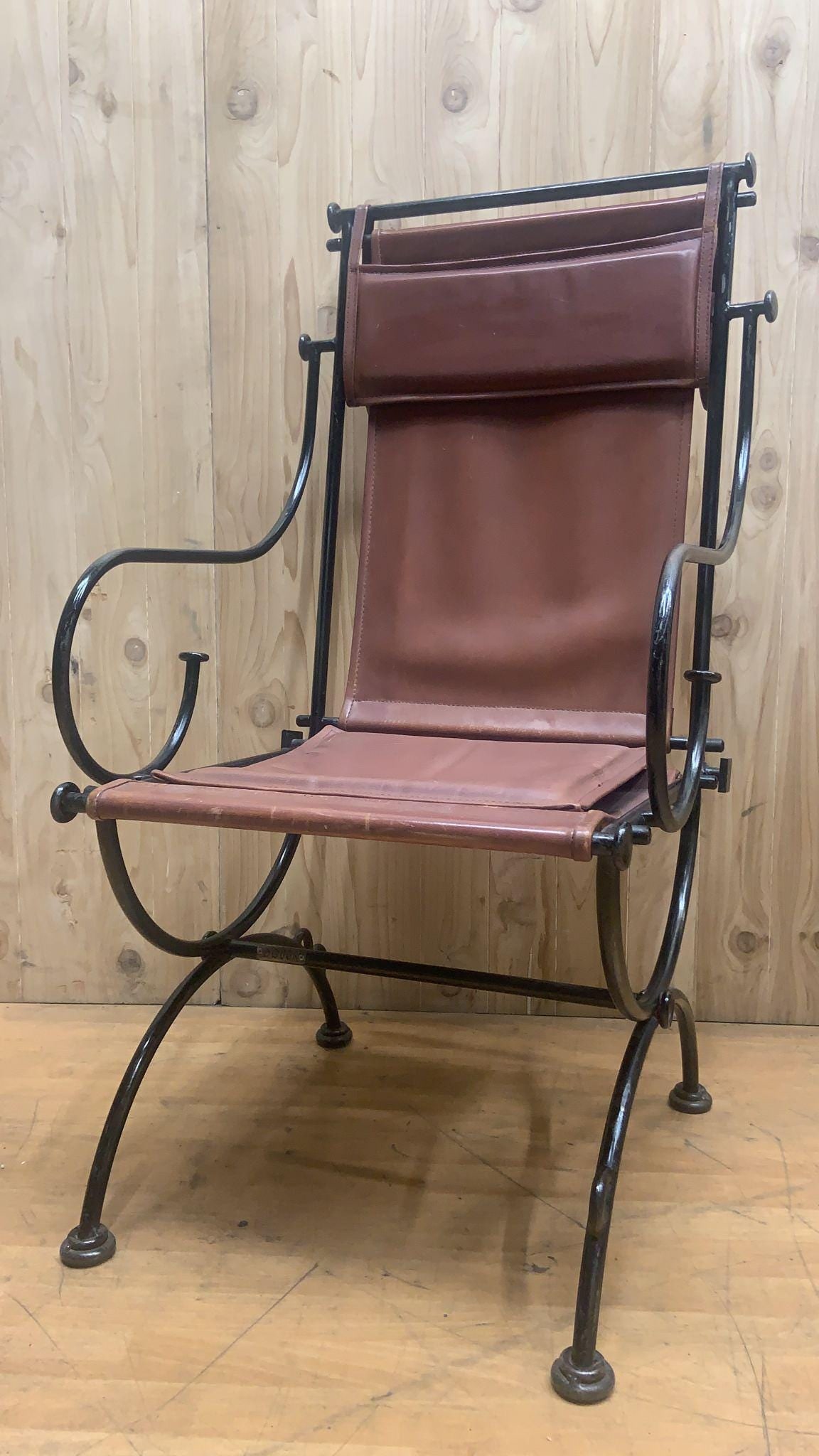 Vintage Brutalist Leather and Wrought Iron Sculpted Sling Dining Chairs by Ilana Goor - Set of 6 - 6