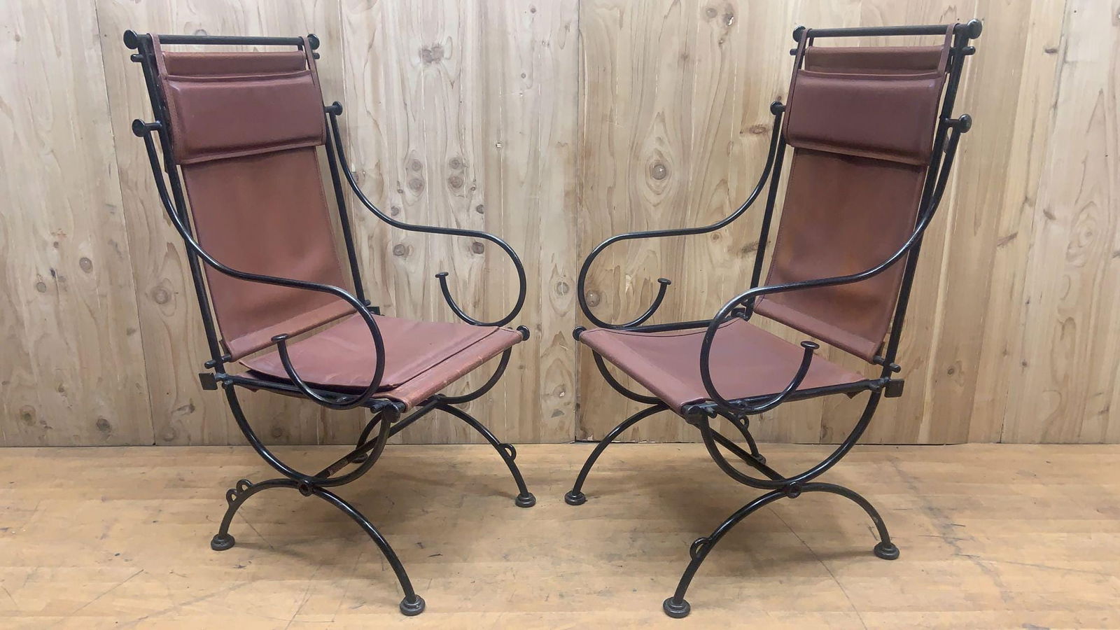 Vintage Brutalist Leather and Wrought Iron Sculpted Sling Dining Chairs by Ilana Goor - Set of 6 - 9