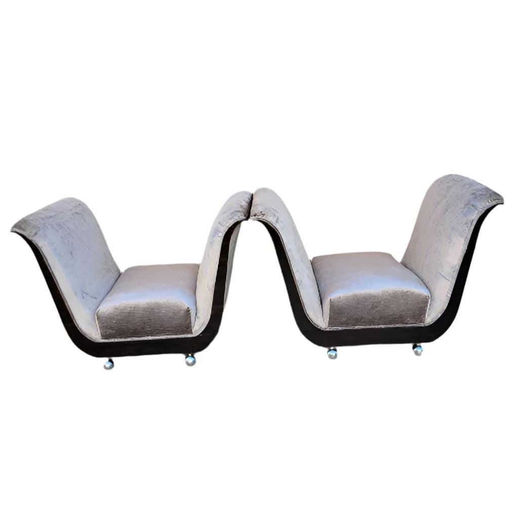Art Deco Guglielmo Ulrich Style Scuptural Scroll Arm Seat Benches - Pair (1 of 9)