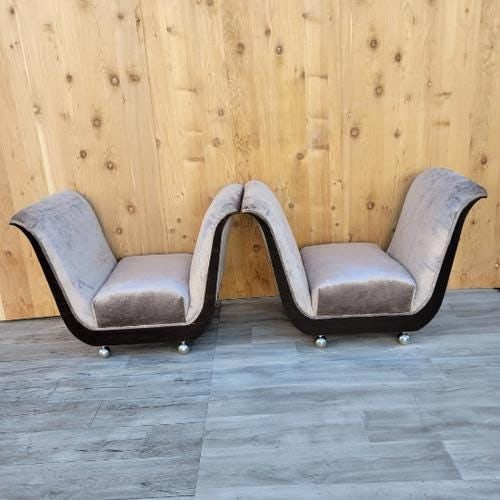 Art Deco Guglielmo Ulrich Style Scuptural Scroll Arm Seat Benches - Pair - 2