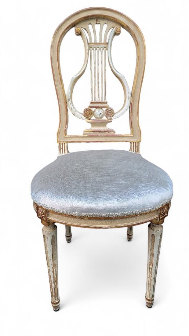 Antique French Louis XVI Style Gilded Balloon-Back Dining Chairs Newly Upholstered - Set of 4 - 6