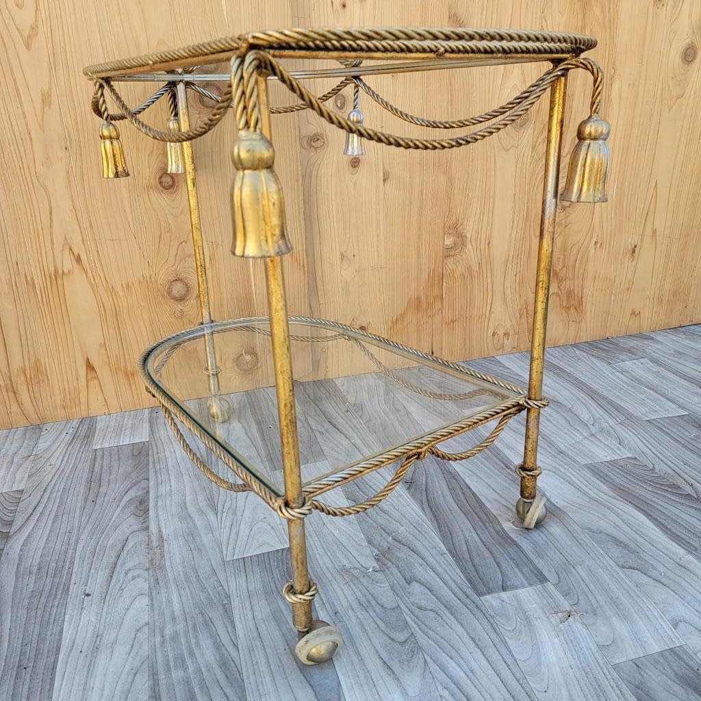 Hollywood Regency Italian Gilt Rope & Tassle Drinks Trolley Bar Cart - 5