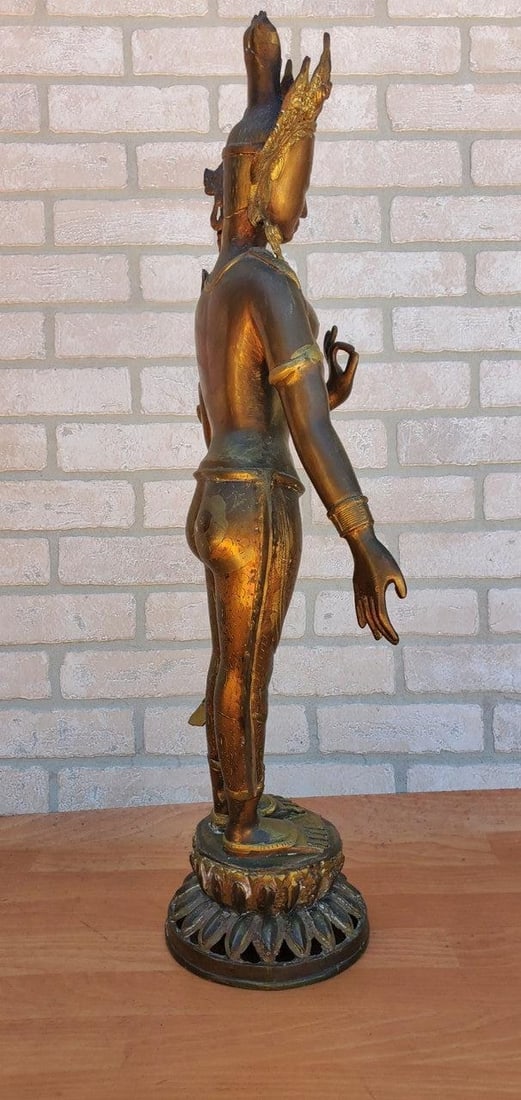 Antique Gilt Bronze Tibetan Hindu Manjurshi Deity Statue - 5