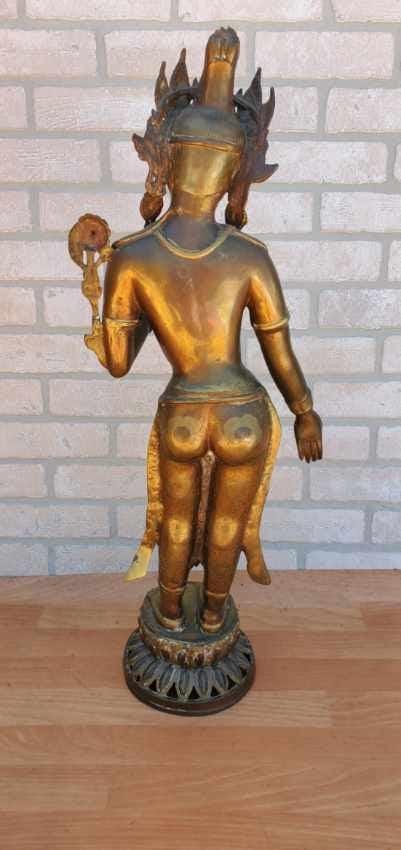 Antique Gilt Bronze Tibetan Hindu Manjurshi Deity Statue - 6