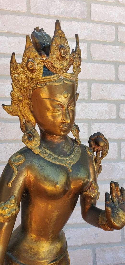 Antique Gilt Bronze Tibetan Hindu Manjurshi Deity Statue - 7