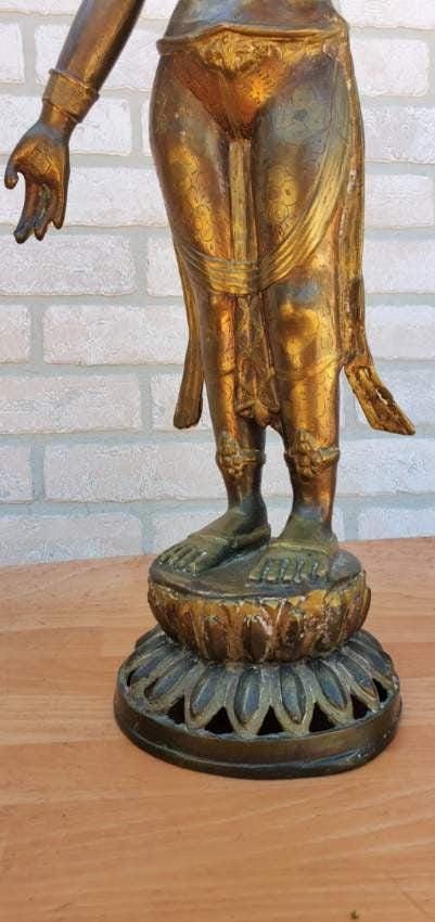 Antique Gilt Bronze Tibetan Hindu Manjurshi Deity Statue - 8