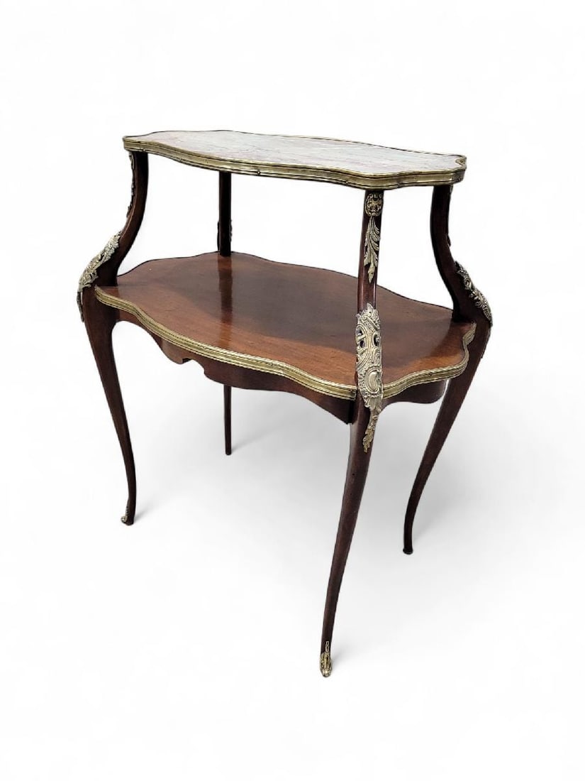 Antique French Napoleon Style Marble Top Ormolu Accent Table - 7