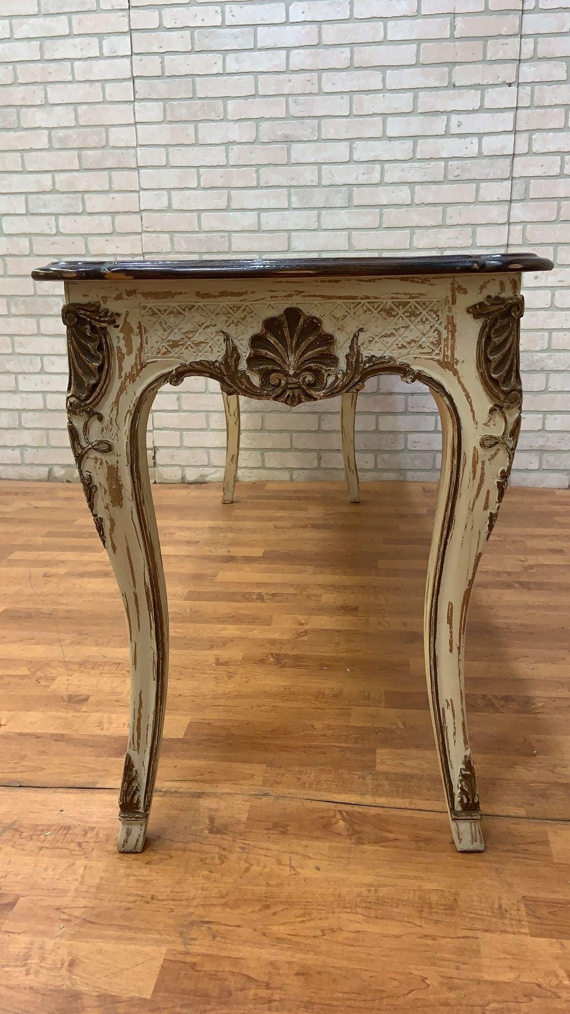 Vintage French Provincial Hand Carved Console Table with Cherry Wood Top - 8