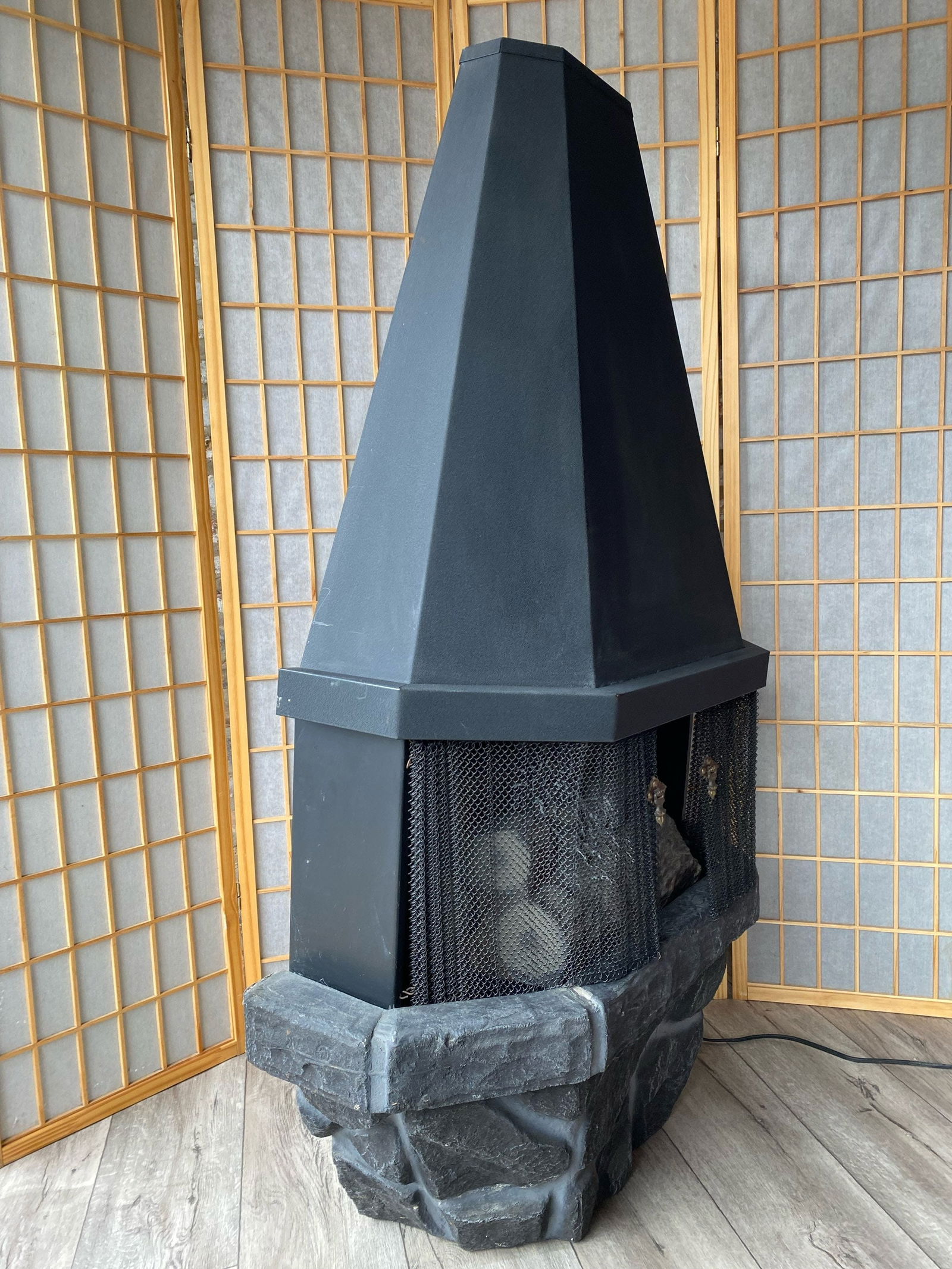 Mid Century Modern Sears Roebuck Electric Fireplace Space Heater in Crinkle Black - 9