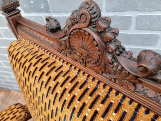 Antique Renaissance Revival Figural Carved Framed Parlor Chairs Reupholstered - Set of 2 - 5