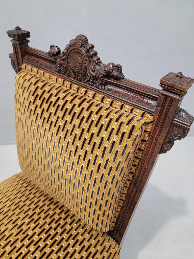 Antique Renaissance Revival Figural Carved Framed Parlor Chairs Reupholstered - Set of 2 - 9