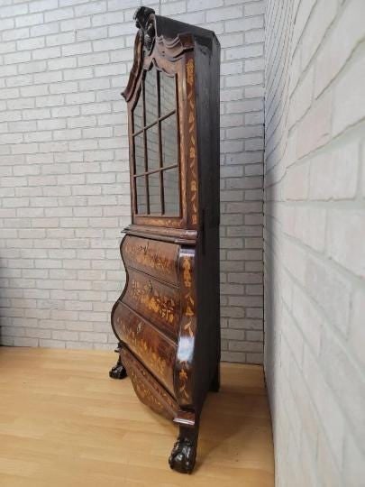 Antique Rare Dutch Walnut Inlaid Marquetry Corner Display Cabinet - 7
