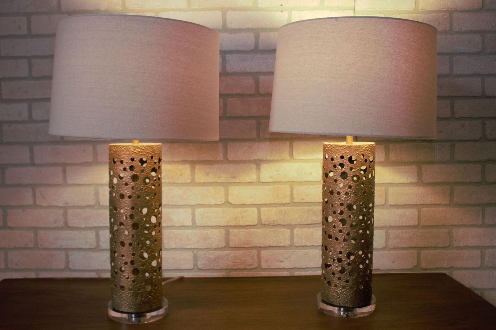 Modern Brutalist Shasta Brass Table Lamps - Pair - 2