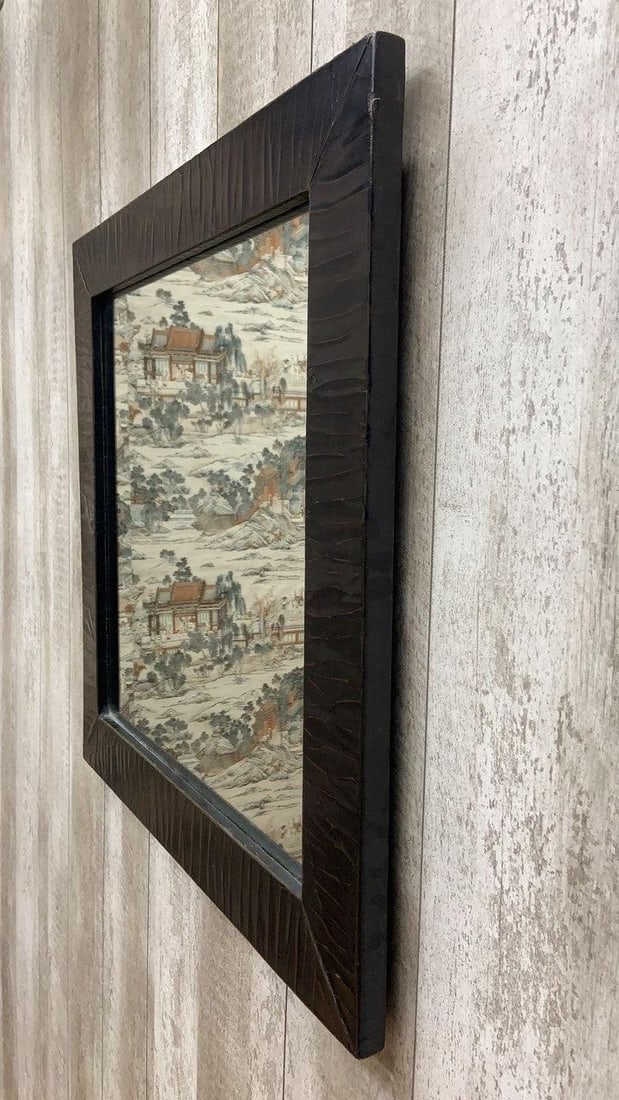 Vintage Shanxi Province Black Linen Wrapped Square Mirror - 3
