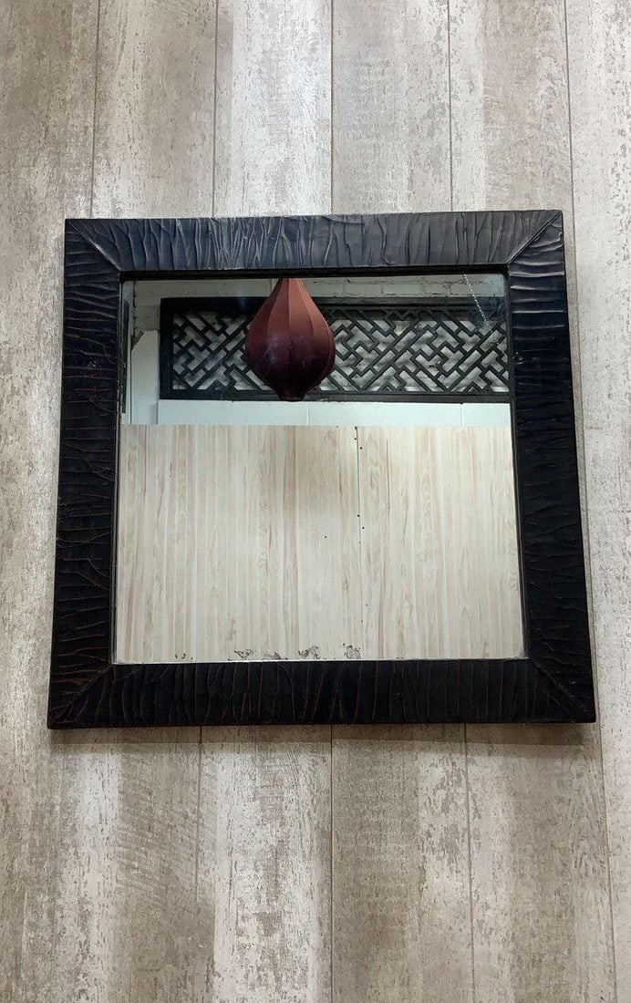 Vintage Shanxi Province Black Linen Wrapped Square Mirror - 7