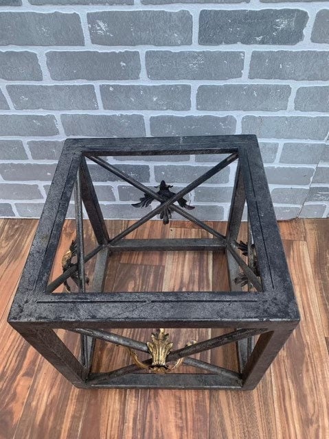 Vintage Forged Wrought Iron Side Tables with Gilded Leaf Motif and Glass Tops - Pair - 9