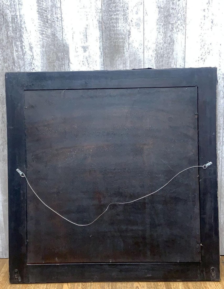 Vintage Shanxi Province Red Linen Wrapped Square Mirror - 3