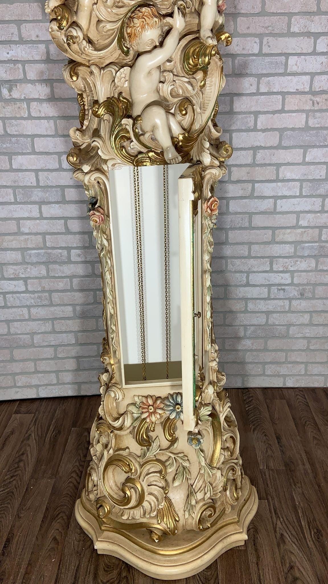 Vintage Italian Rococo Hand Carved and Painted Cherub/Angel Grandfathers Clock - 10