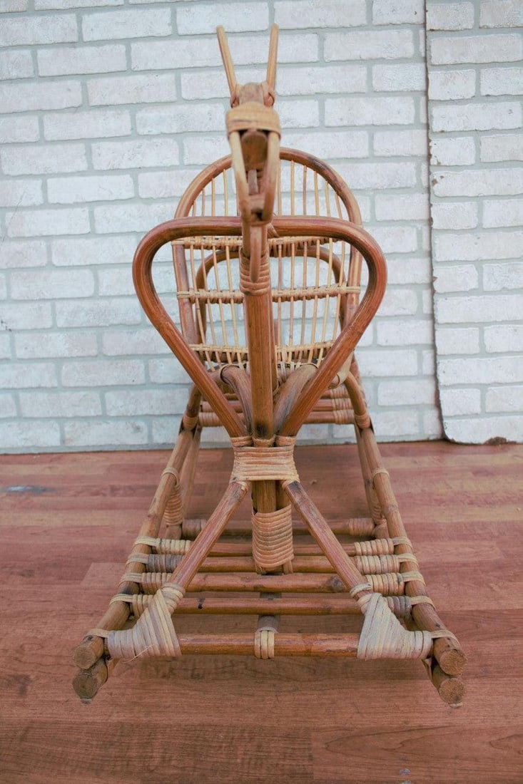 Mid Century Modern Italian Bamboo and Rattan Rocking Horse Attributed to Albini - 7