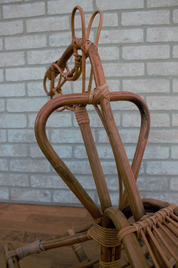 Mid Century Modern Italian Bamboo and Rattan Rocking Horse Attributed to Albini - 8