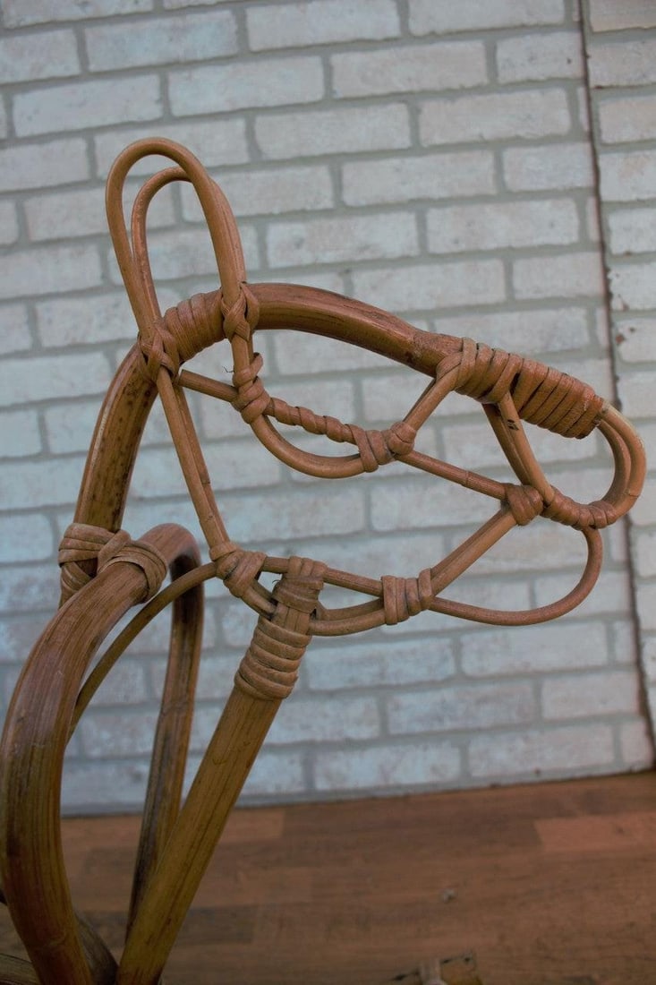 Mid Century Modern Italian Bamboo and Rattan Rocking Horse Attributed to Albini - 9