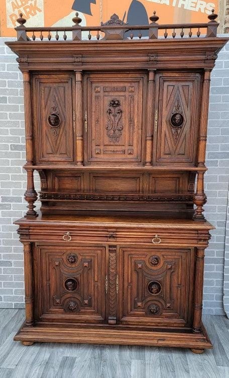 Antique French Gothic Figural Carved Walnut Chateau Buffet Sideboard Cabinet (1 of 9)