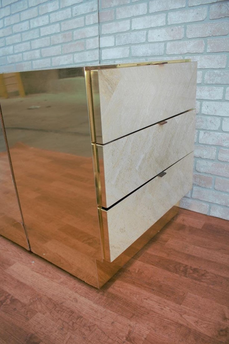 Hollywood Regency Ello Brass and Italian Travertine Chest of Drawers - Pair - 7