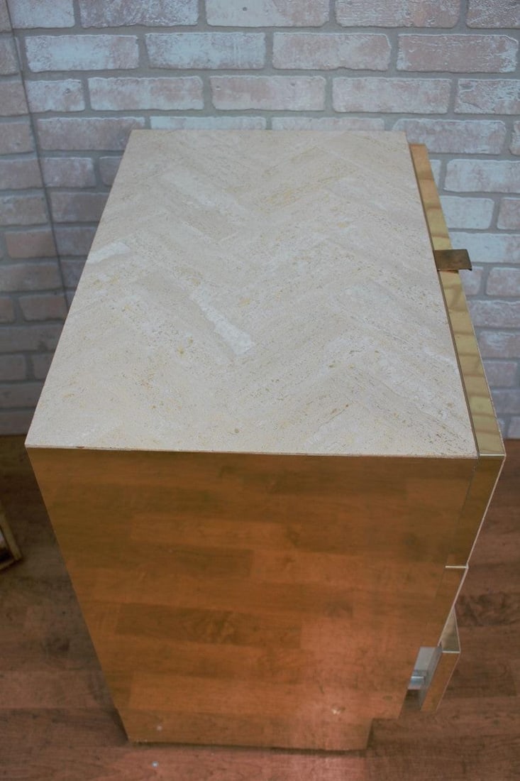 Hollywood Regency Ello Brass and Italian Travertine Chest of Drawers - Pair - 9