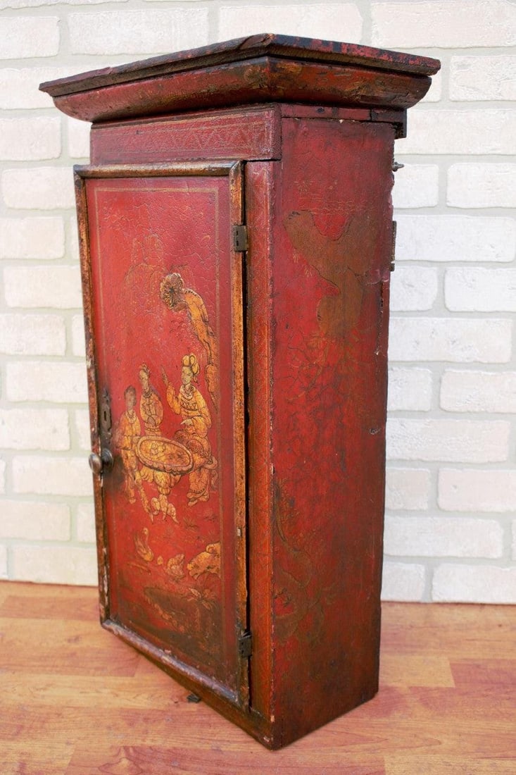 Vintage Asian Hand Painted Double Door Cabinet - 3