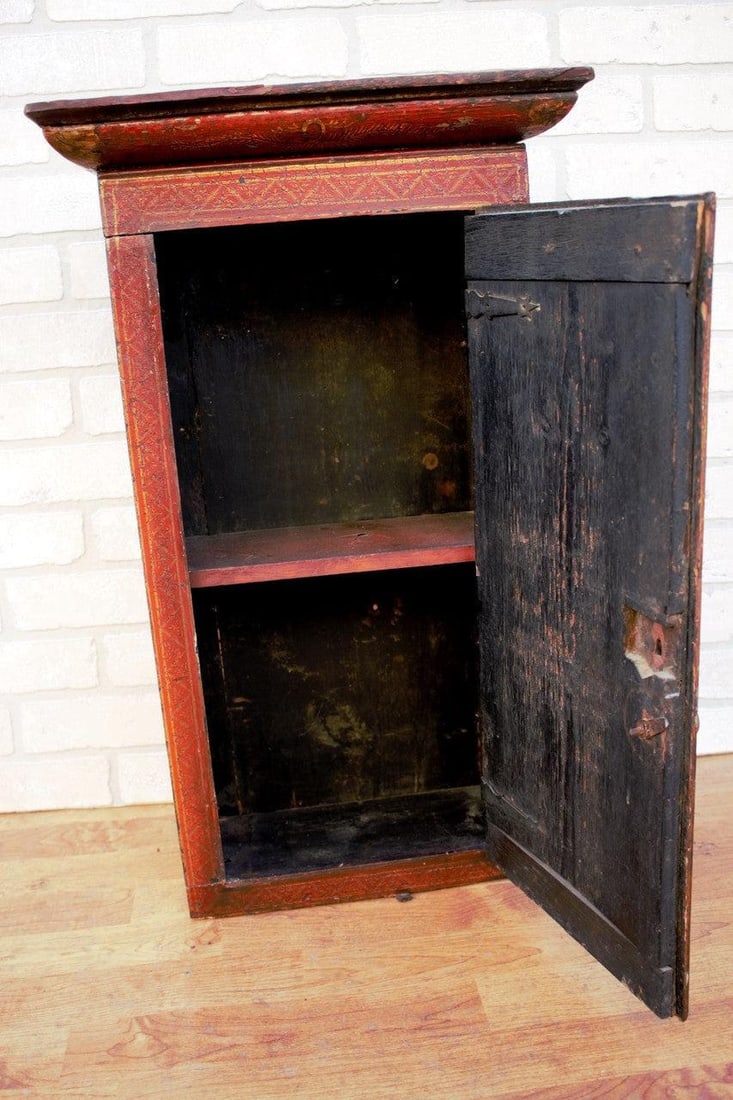 Vintage Asian Hand Painted Double Door Cabinet - 7