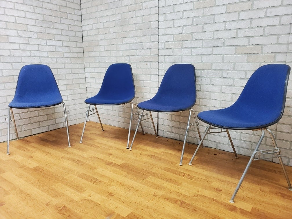 Mid Century Modern Herman Miller Shell Dining Chairs in Blue - Set of 4 - 2