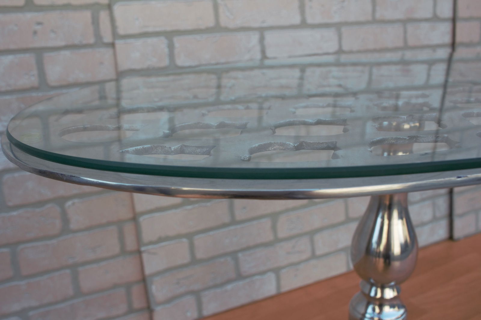Contemporary Oval Glass Top with Aluminum Base Side Table - 10