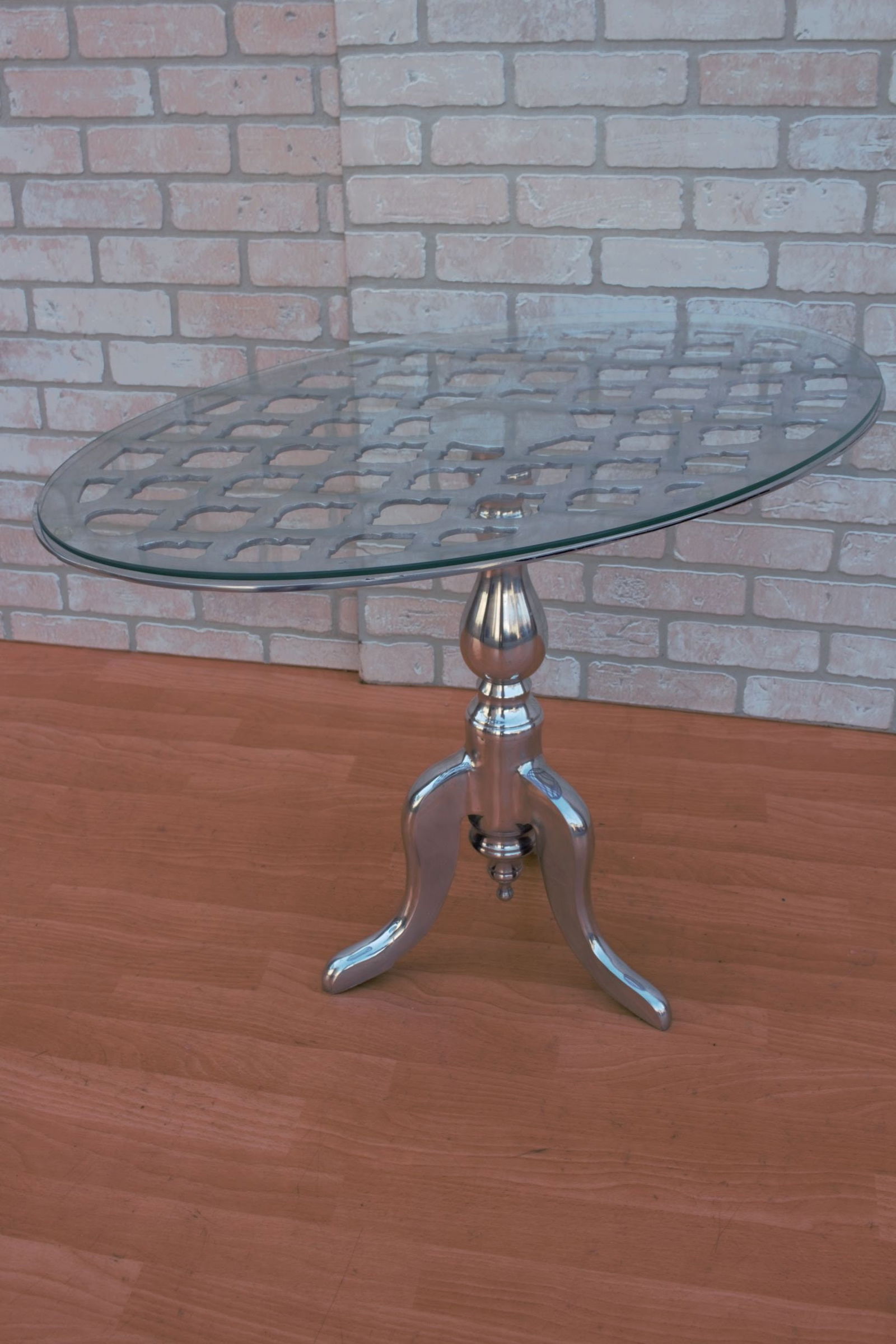 Contemporary Oval Glass Top with Aluminum Base Side Table - 2