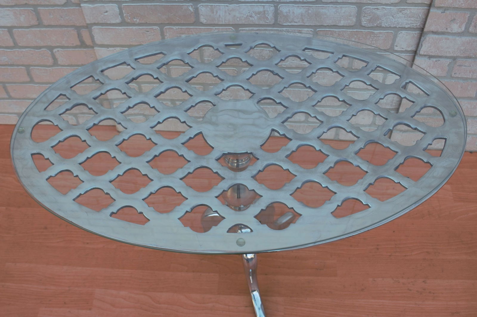 Contemporary Oval Glass Top with Aluminum Base Side Table - 4