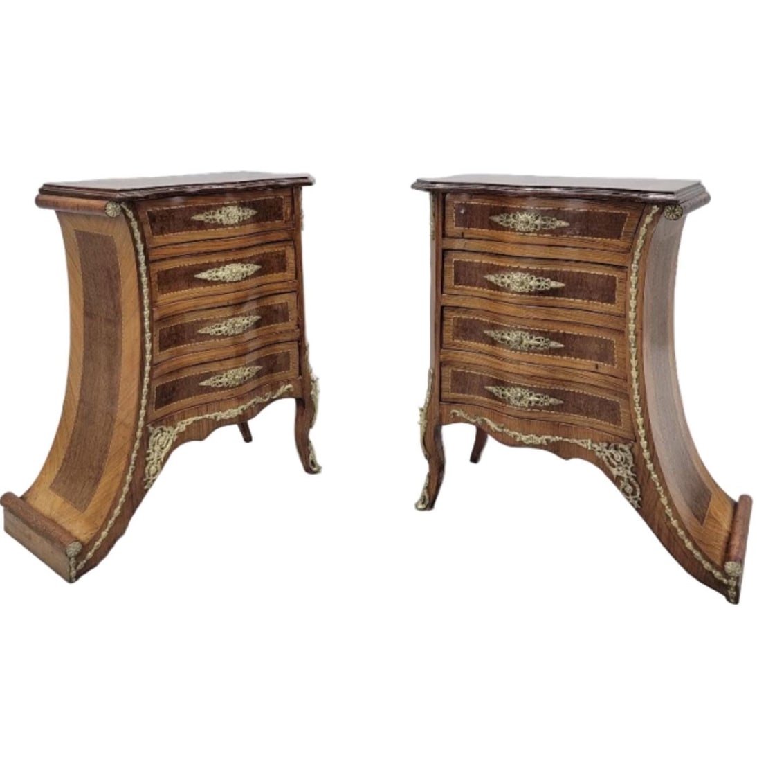 Vintage French Renaissance Revival Flared Legs Side Cabinets - Pair - 7