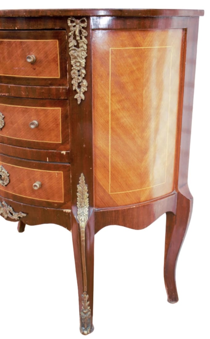 Vintage French Louis XVI Style 3-Drawer Marquetry Ormolu Cabinet - 5