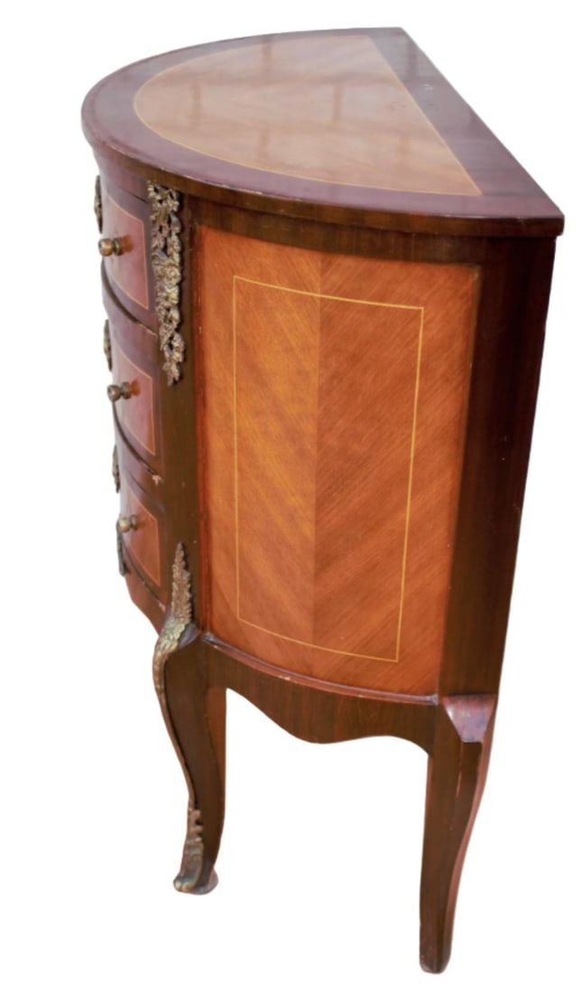 Vintage French Louis XVI Style 3-Drawer Marquetry Ormolu Cabinet - 6