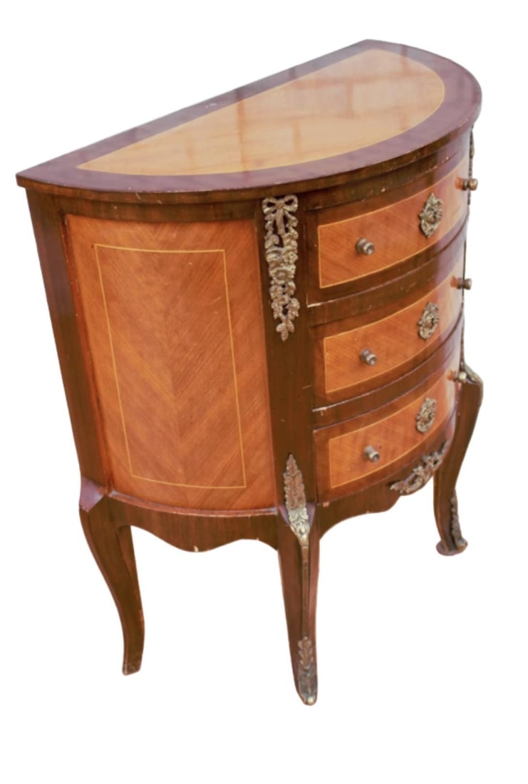 Vintage French Louis XVI Style 3-Drawer Marquetry Ormolu Cabinet - 8