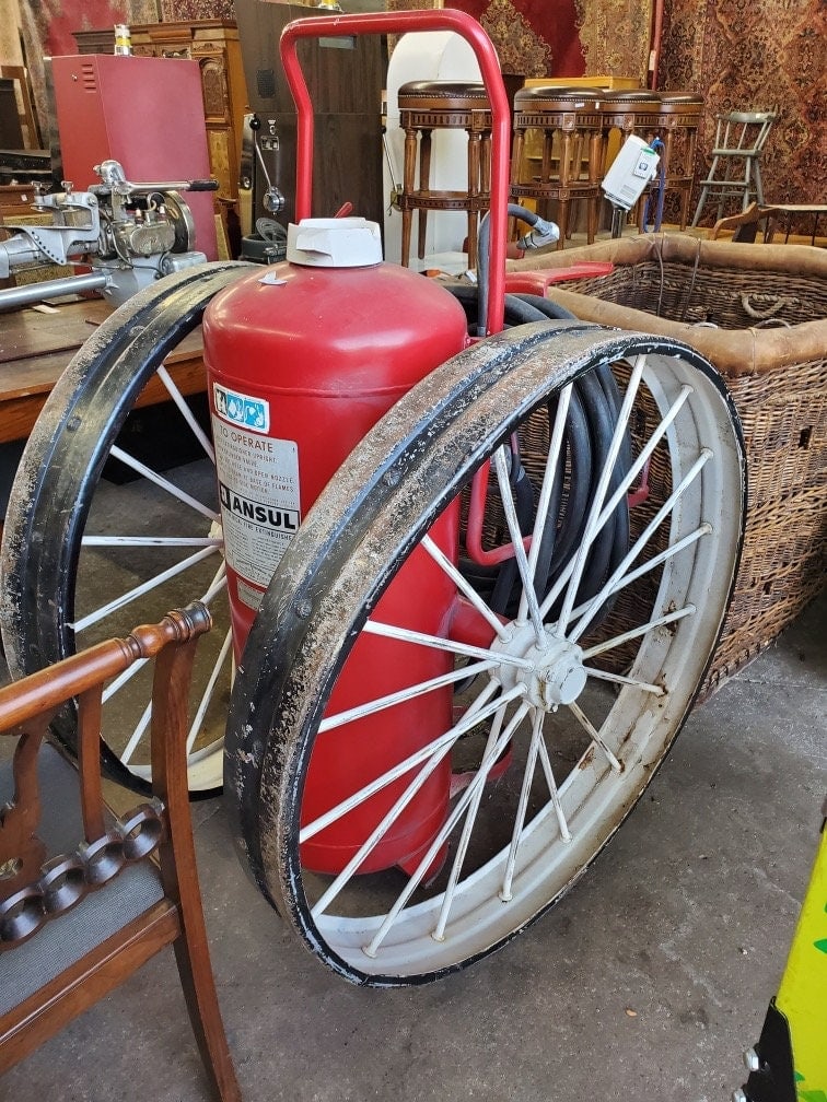 Antique Historic Chicago Fire Hose Cart and Fire Extinguisher - 2 Piece Set - 9