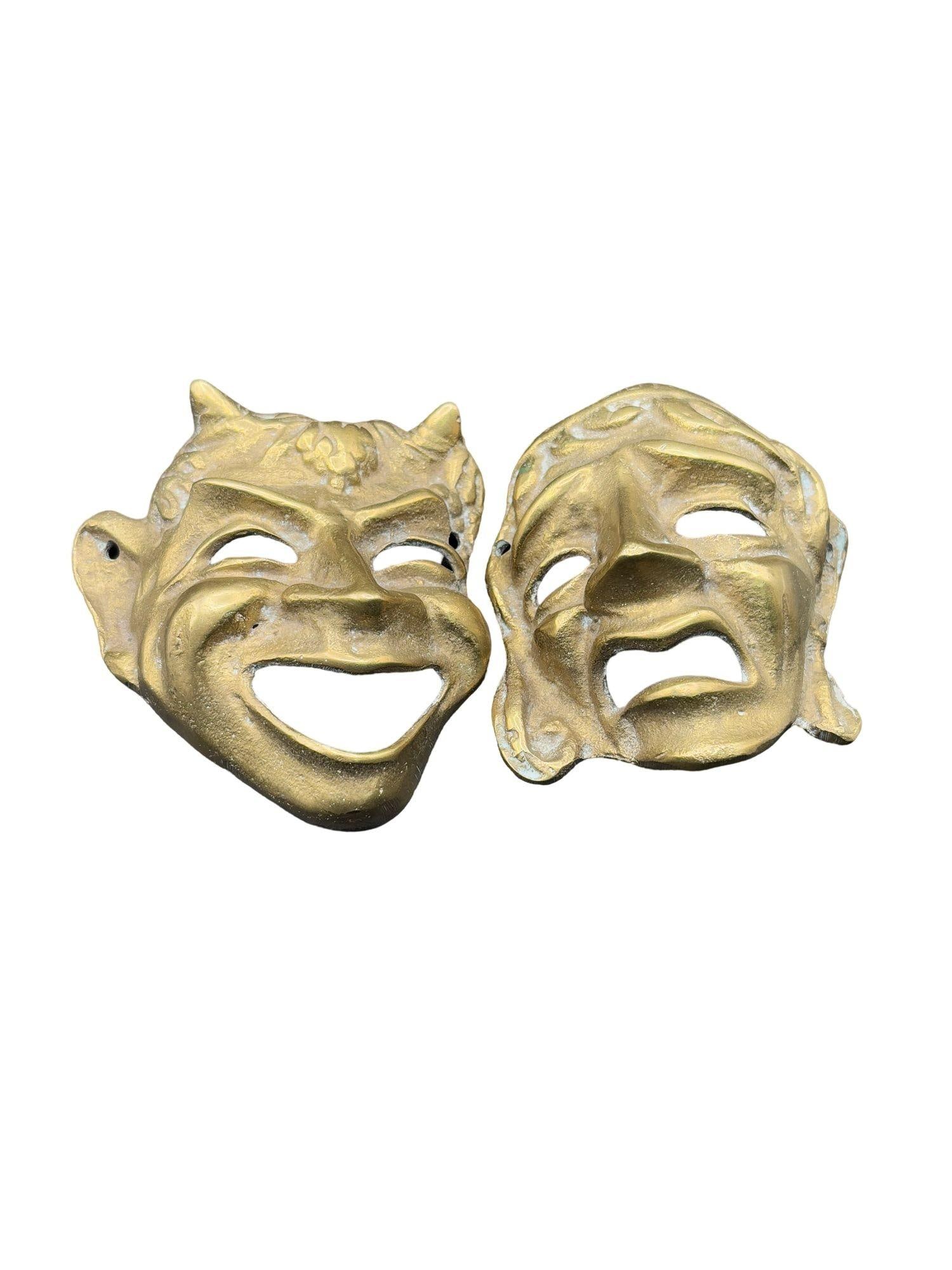 MCM Greek Theater Masks Comedy & Tragedy Wall Sculpture Hand-cast in Bronze Pair - 11