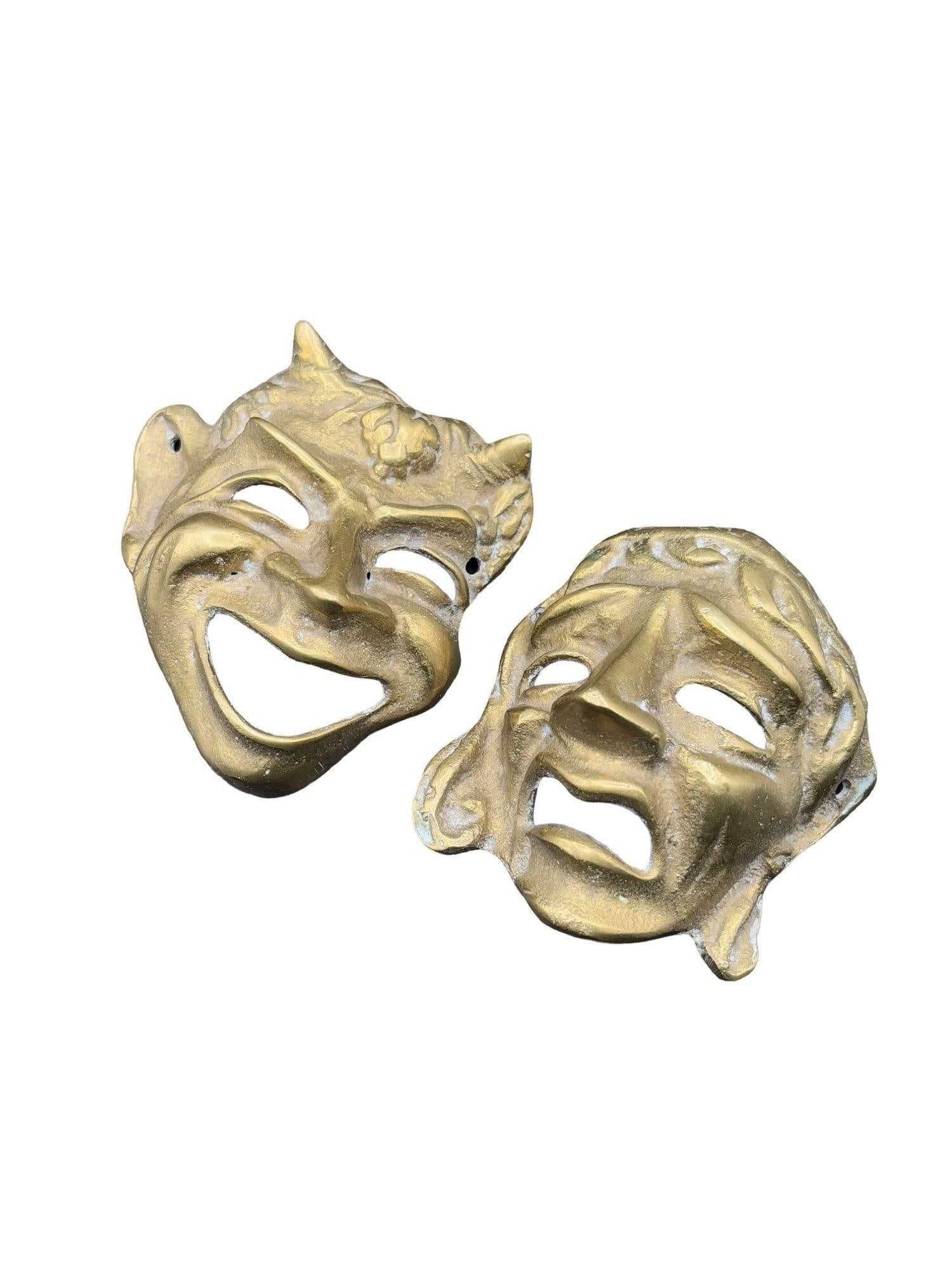 MCM Greek Theater Masks Comedy & Tragedy Wall Sculpture Hand-cast in Bronze Pair - 13