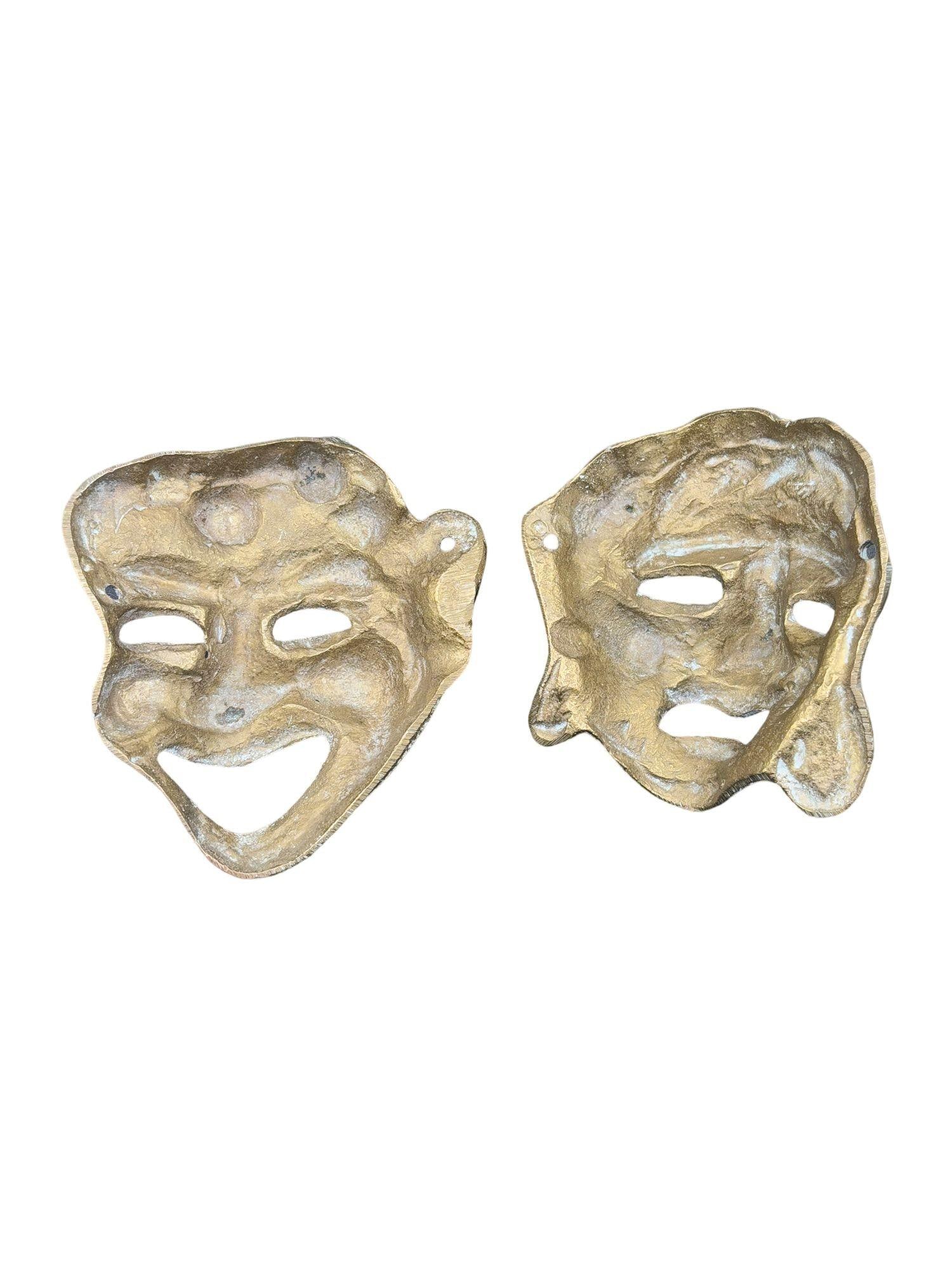 MCM Greek Theater Masks Comedy & Tragedy Wall Sculpture Hand-cast in Bronze Pair - 2