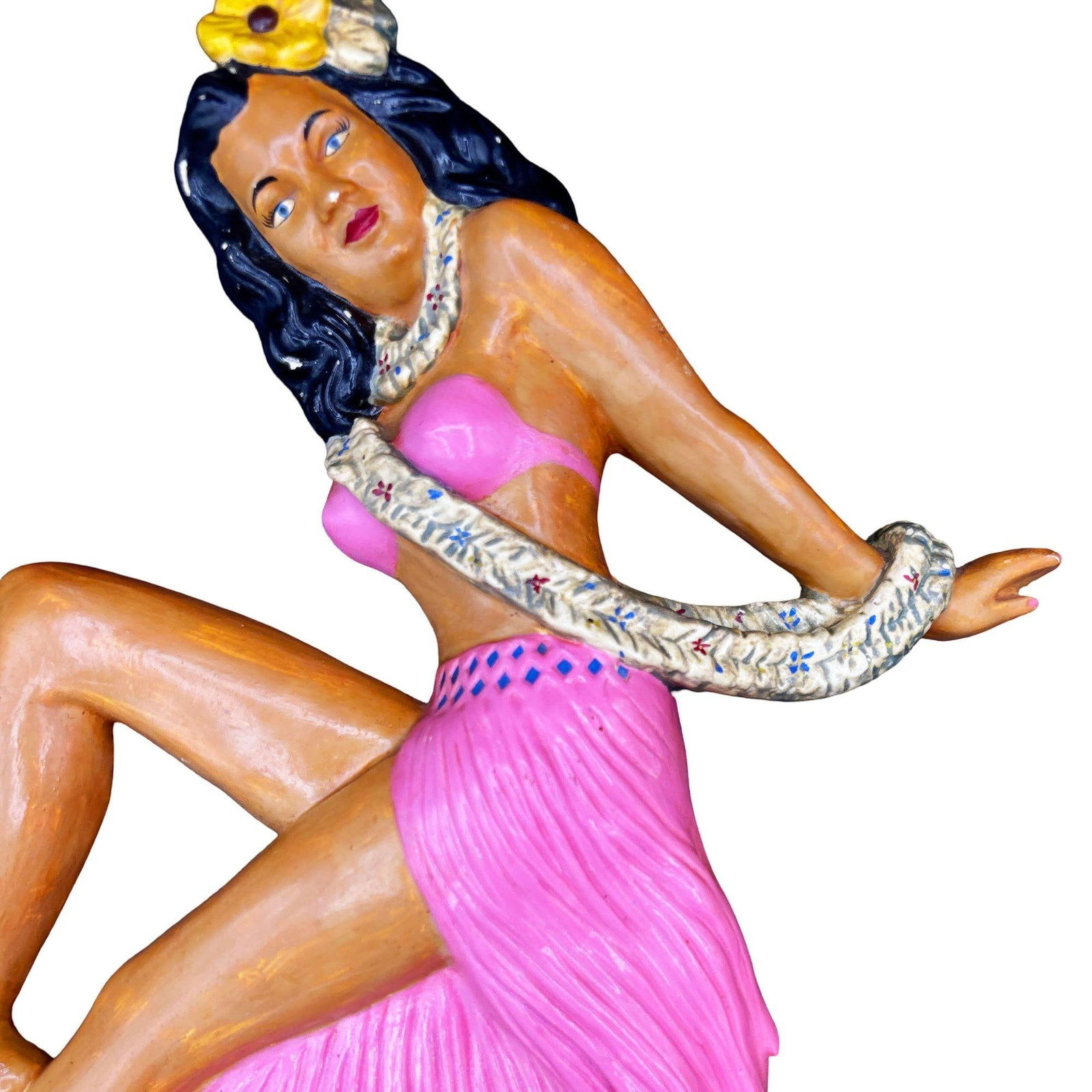 MCM Hawaiian Art Pottery Pin-up Yellow Hula Girl Wall Sculpture - 3
