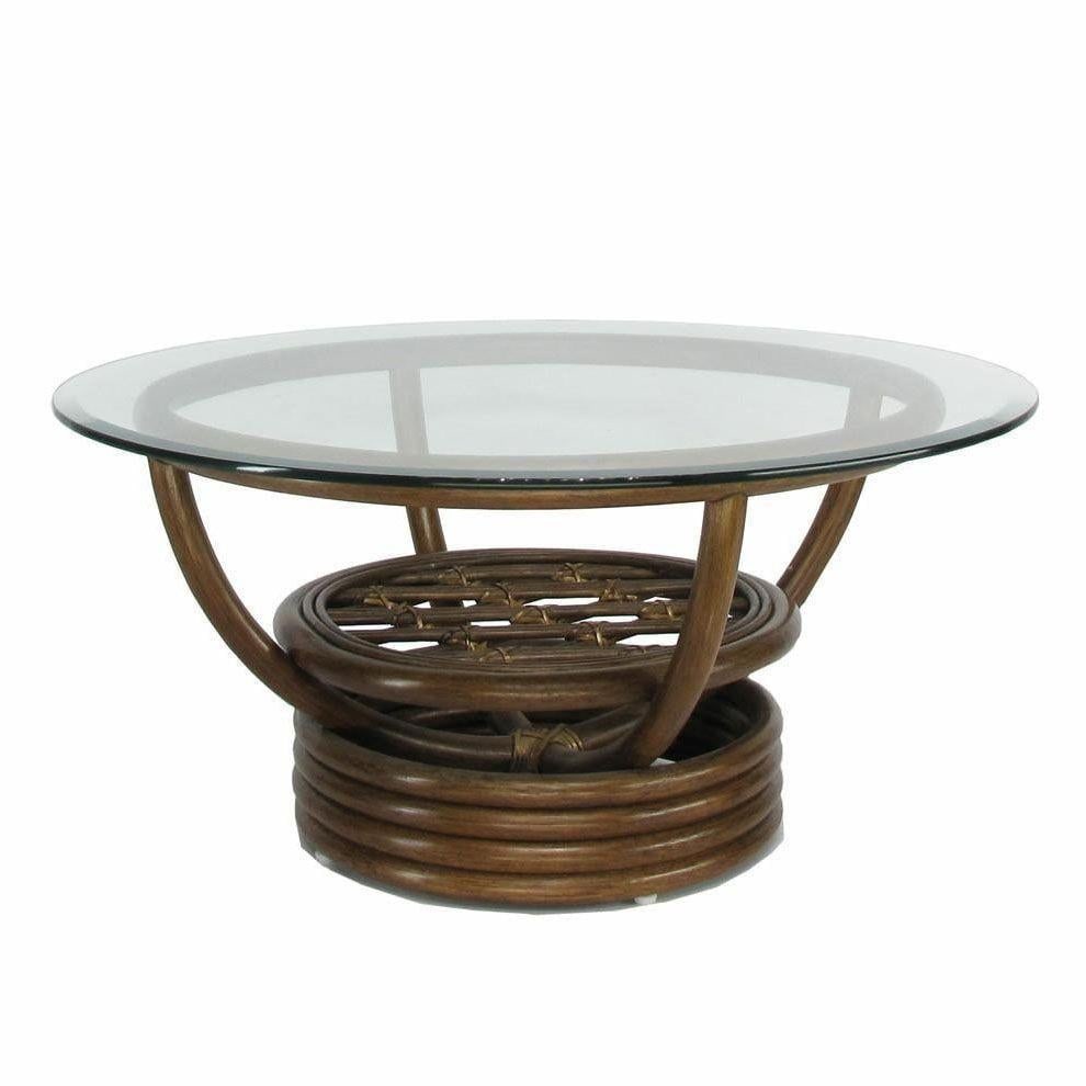 Modernist 30” Glass Top Rattan "Kauai" Coffee Table With Stacked Base - 3