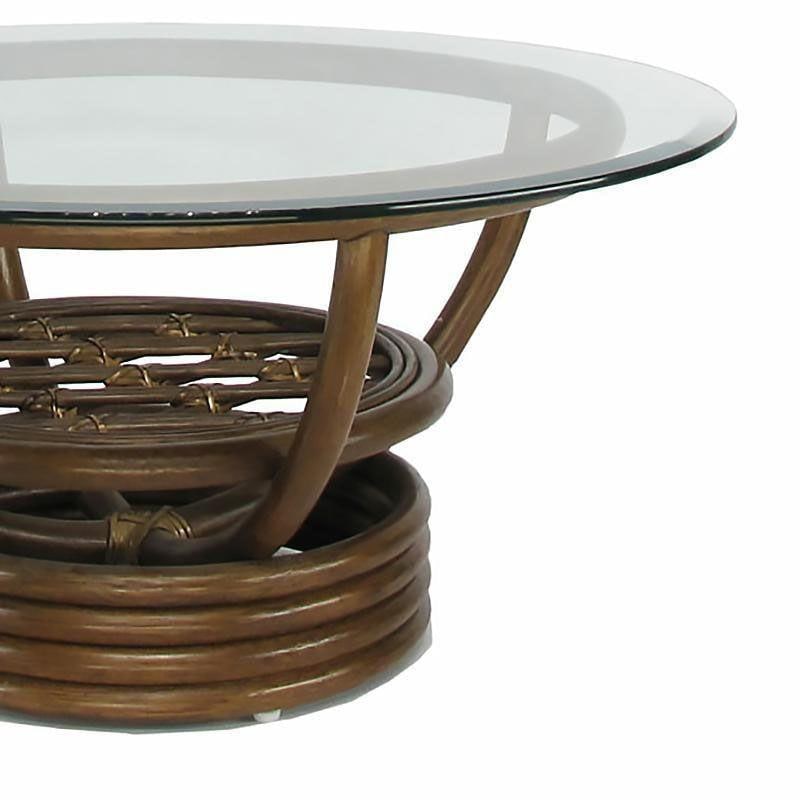 Modernist 30” Glass Top Rattan "Kauai" Coffee Table With Stacked Base - 5